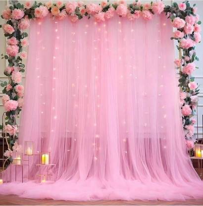 FLIPZONE Solid Pink Net Curtain for Decoration with Fairy Light, Back Drop Curtain set 6 Balloon