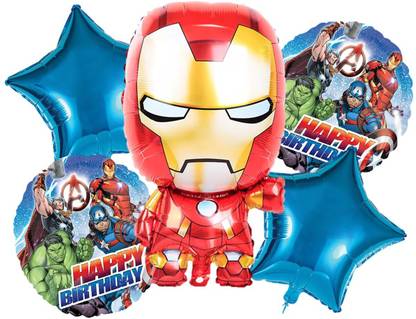 Bash N Splash Printed Helium Quality Superhero Avengers Iron Man theme Party Foil Balloon 5 Pcs Airwalker