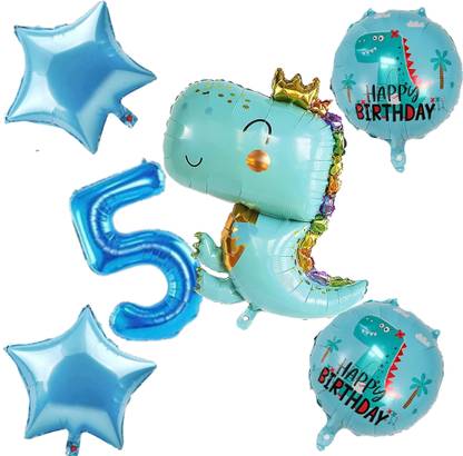 FLICK IN Printed 6 Pcs dinosaur theme birthday decorations 5th year Jungle Theme Decoration dino Balloon