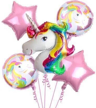 DNEnterprises Printed Big Size Magical Unicorn Balloon Bouquet 5pc / Unicorn Foil Balloon Set for Kids Magic Balloon