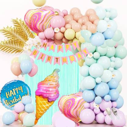 PopTheParty Printed Ice Cream Theme Birthday Decorations Combo Happy Birthday Decoration Kit Balloon