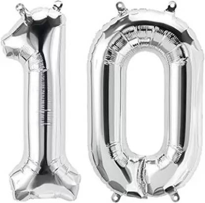 Giftzadda Solid 10 Number Foil Balloon Silver (16inch) for 10th Birthday Anniversary Letter Balloon