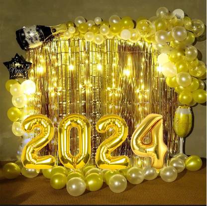 Shmaya Solid 2024 ballon decoration with light-pack of 61 Balloon