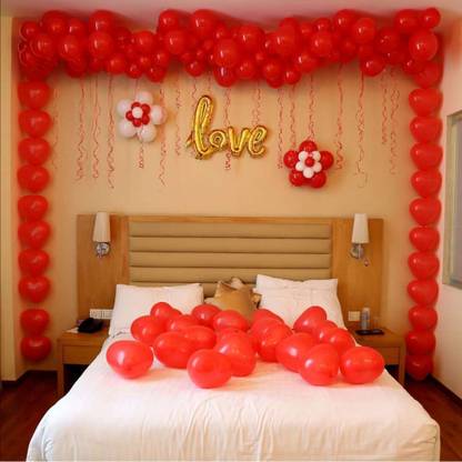 1iAM Solid Romantic Red theme Room Decoration with 50pcs Red- White Balloon