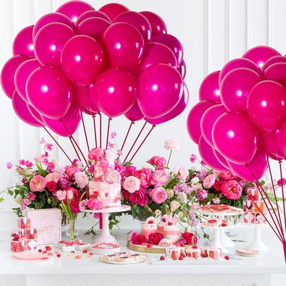 Giftzadda Printed Happy Birthday Magenta Dark Pink Balloons Kit For Birthday - 50Pcs Balloon