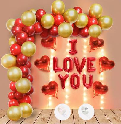 पार्टी प्रॉप्ज़ सॉलिड I Love You Balloon Decoration Items - 70Pcs I Love You Decorations Foil Balloons, Red गुब्बारा
