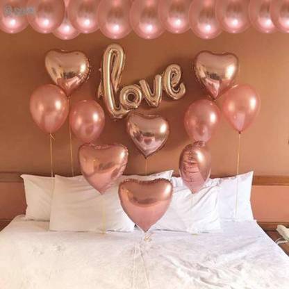 SOI Solid Mylar Foil Love Shape Letter Balloon with Heart Foil and HD Latex Metallic Balloons for Birthday Wedding Valentine's Day Engagement Party Decorations (Rose Heart Love) Balloon