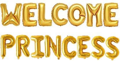 Giftzadda Solid "Welcome Princess" Letter Alphabet Foil Balloon Newborn Baby Girl Kit Letter Balloon