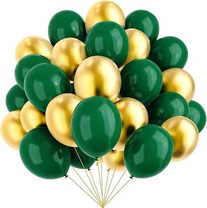 ANILOONS Solid Dark Green & Golden Chrome Balloon Decoration Kit Balloon