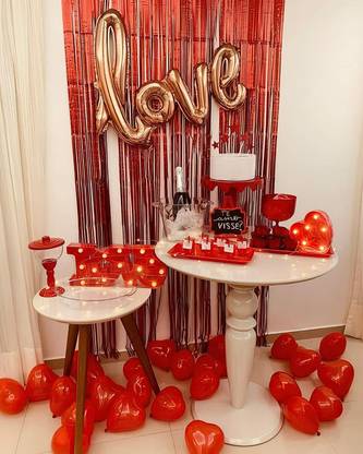 DEQUERA Solid Rose Backdrop curtain Valentines day, 25th anniversary decoration items Gold Balloon