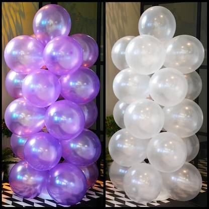 MZXQA Solid hd mettallic balloons combo 25+25 purpal and whithe pack of 50 Balloon