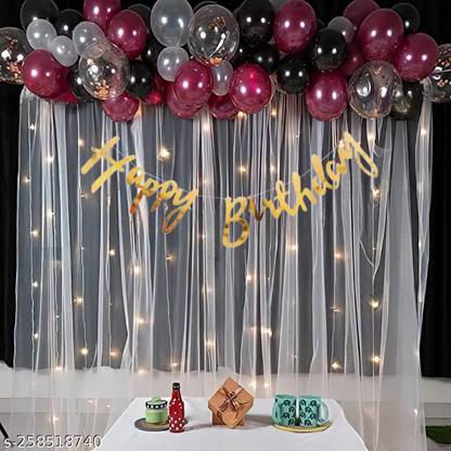 Balloon&You Solid Happy Birthday Decoration Kit Net Curtain With Led For Husband Wife Balloon