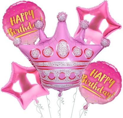 Party Parindey Printed Happy Birthday Decoration Item Crown Shape Foil Decoration for Party Decoration Balloon