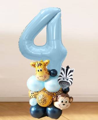 Bash N Splash Printed Jungle Theme Birthday Blue Balloon Standee Marquee DIY 4th Forth Four Number Balloon Bouquet