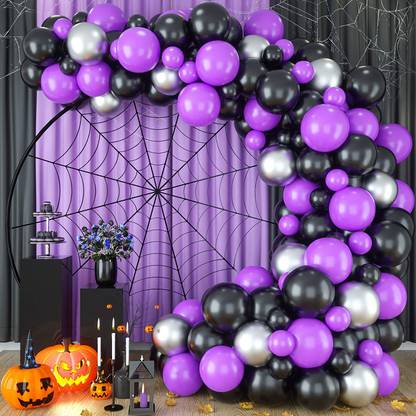 R G ACCESSORIES Solid Purple Black Silver Balloons Garland Kit Of 50 Pcs For Party Decorations Balloon