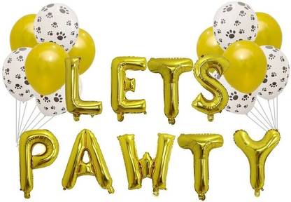 Bash N Splash Printed Lets Pawty Golden Pet birthday Balloon Metallic & Paw Printed Dog Cat Birthday Balloon