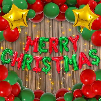 Anayatech Solid Merry christmas balloon with light-pack of Balloon