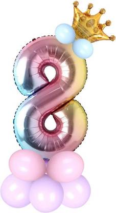 Shopperskart Solid Eight/8 Number Toy Foil Balloon With Crown/Balloon For Birthday Party Decoration Balloon