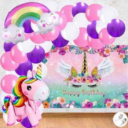 FLICK IN Solid Unicorn Theme Birthday Decoration Backdrop Unicorn Foil Balloon Balloon Garland Balloon