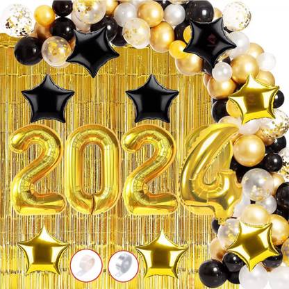BUC Solid Happy New Year Decorations 2023 Set Happy New Year Banner Happy New Year Balloon Balloon