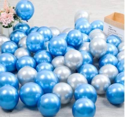 Mosclue Solid Hd/Mettalic 100 Balloons Blue,Silver For Kid's/Adult/ Party/Birthday Decorations Balloon