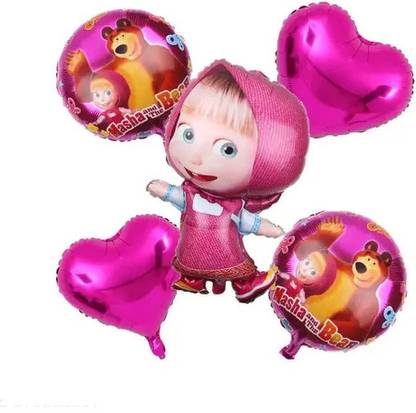 SOI Solid Masha and The Bear Foil Balloon for Kids Birthday Decoration Pack of 5 Pcs Balloon