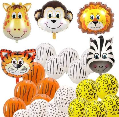 FUNCART Printed Jungle Safari Animals Head and animal print balloon(29pcs/pack) Balloon