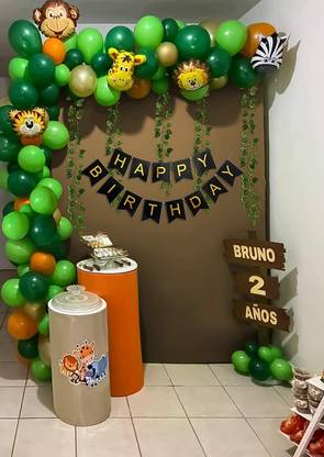 Fun and Flex Forest/Jungle Theme Decoration items for Kids with Green Leaves and Animal Faces