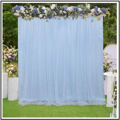 MeeZone Solid Blue Backdrop Curtain Tulle Net Transparent for Birthdays Anniversary Balloon