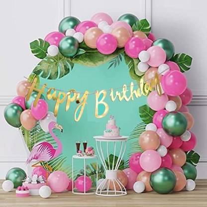 R G ACCESSORIES Solid Pink Green Balloons Combo Kit Of 52 Pcs For Party Decorations Balloon
