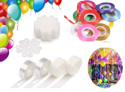 RJV Global Solid Balloon Party Decorating 2 Arch Strip 2 Glue dots 10 Ribbon 8 Flower holder Clip Balloon Bouquet