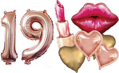 Bash N Splash Printed 19th Birthday Make up Growing up Theme Lipstick Kiss & Heart Sweet Eighteen Balloon Bouquet