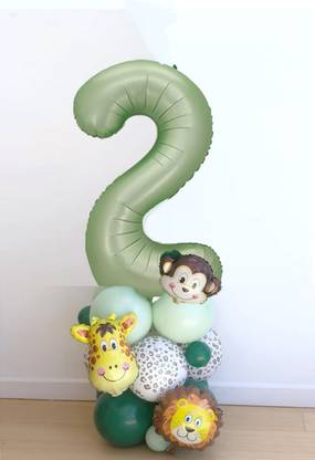 Bash N Splash Printed Jungle Theme Birthday Green Balloon Standee Marquee DIY 2nd Two second Number Balloon Bouquet