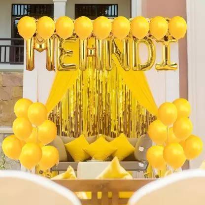 Prihit Mehndi Decoration Items Combo with Mehndi, 30 Metallic Balloons and 2 Curtain