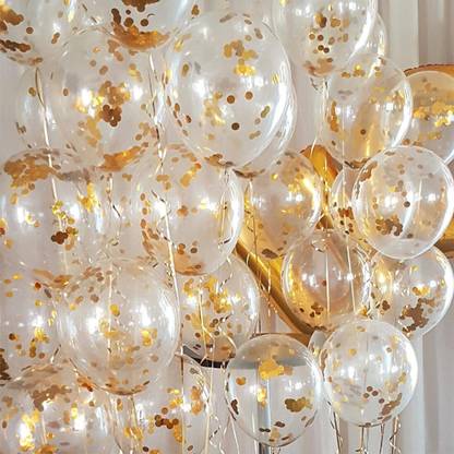 BUC Solid Metallic Latex Birthday Party Decoration Golden Confetti Balloons Combo Kit Balloon
