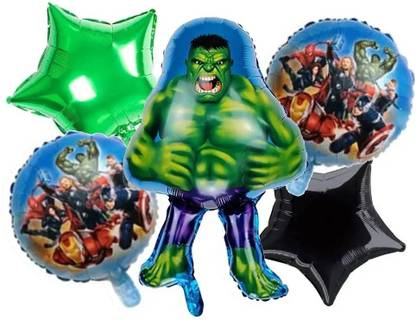 Fun and Flex Printed HULK THEME FOIL BALLOON BOUQUET SET OF 5 Airwalker