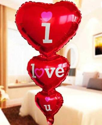 JMD TRADER Solid Solid Printed Triple I love You Red Love 16" Inch Balloon