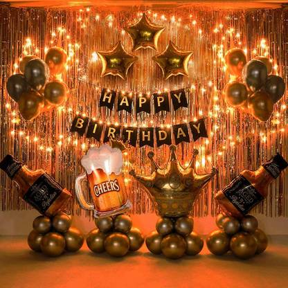 PARTY MIDLINKERZ Solid Birthday Decorations Kit Set Items Combo with Led Light for Wife, Girl, Husband Balloon
