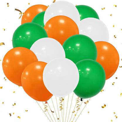 Wisdom Decor Solid Tri Colour Saffron/White/Green Indian Flag Colour Balloons (Pack of-45) Balloon