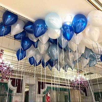 Flyelle Solid Metallic Blue, White & Skyblue Balloons-60 pieces for any kind of decoration Balloon