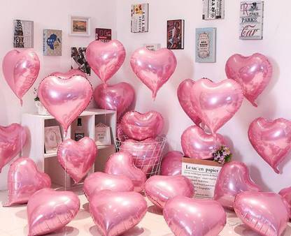 AMFIN Solid 18 Inch Pink Heart Balloons / Valentine's Day Decoration Items / Pink Foil Heart Balloon