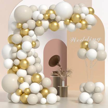 Rozi Decoration Solid Golden & White Balloons Garland for Birthday, Wedding, Anniversary Decorations Balloon Bouquet