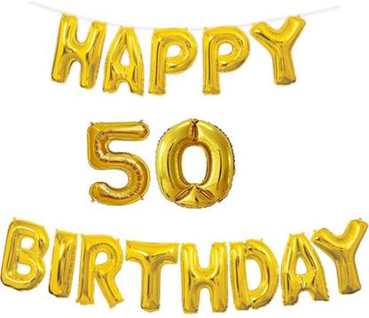 Arihant Hub Solid Happy 50 Birthday Foil Banner Golden pack of 1 Letter Balloon