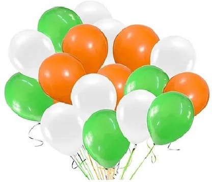 Bash N Splash Solid Tricolor Tri Color Indian Flag Green White Orange Balloon Pack of 30 Balloon