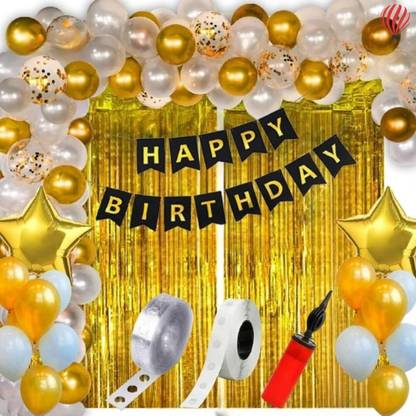 PARTY MIDLINKERZ Solid Golden Birthday Decorations items Kit for Boys, Girls, Adult and Kids Balloon