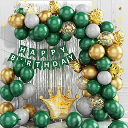 R G ACCESSORIES Solid Golden Silver Green Balloons Combo Kit Of 44 Pcs For Party Decorations Balloon