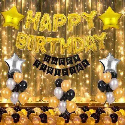 Kaliram & Sons Solid Happy Birthday Decoration Kit Star Foil Balloon,Card Banner,Metallic Balloons Balloon