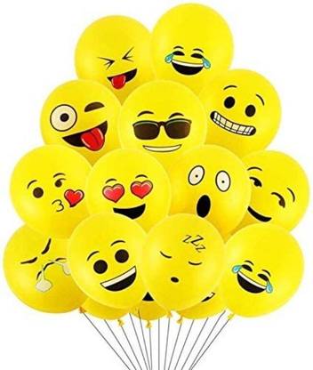 Kaliram & Sons Printed 20 EMOJI BALLOONS - BLACK PRINT ON SOLID YELLOW BASE Balloon