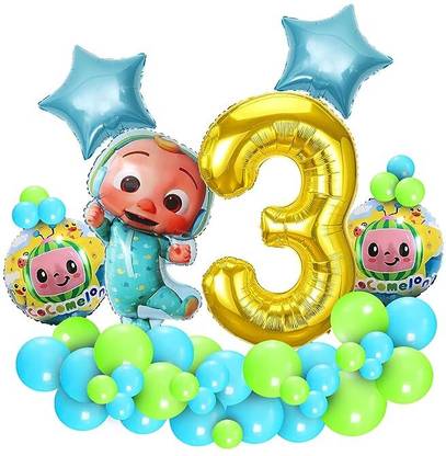 groovy dudz Solid 3rd Birthday Decoration Items - 36Pcs Cocomelon Theme Balloon Decoration Balloon