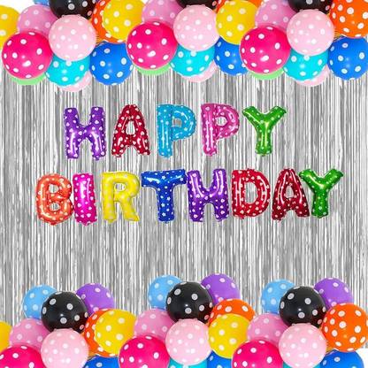 PARTY MIDLINKERZ Solid Polka Dots Happy Birthday Balloon Decoration Kit for Kids, Boys & Girls Balloon